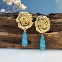 1 Pair Classical French Style Romantic Geometric Rose Natural Stone Resin Copper Drop Earrings Ear Studs sku image 5