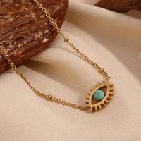304 Stainless Steel 18K Gold Plated Vintage Style Simple Style Classic Style Plating Hollow Out Inlay Devil's Eye Turquoise Necklace main image 5