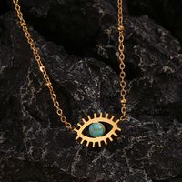 304 Stainless Steel 18K Gold Plated Vintage Style Simple Style Classic Style Plating Hollow Out Inlay Devil's Eye Turquoise Necklace main image 3