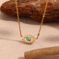 304 Stainless Steel 18K Gold Plated Vintage Style Simple Style Classic Style Plating Hollow Out Inlay Devil's Eye Turquoise Necklace main image 6