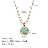 304 Stainless Steel 18K Gold Plated Vintage Style Simple Style Classic Style Plating Inlay Round Turquoise Pendant Necklace main image 2