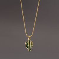 Casual Vacation Cool Style Cactus 304 Stainless Steel Polishing Epoxy 18K Gold Plated Women's Pendant Necklace main image 5