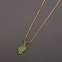 Casual Vacation Cool Style Cactus 304 Stainless Steel Polishing Epoxy 18K Gold Plated Women's Pendant Necklace main image 3