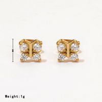 1 Pair Sweet Simple Style Commute Bow Knot Inlay 304 Stainless Steel Zircon White Gold Plated Gold Plated Ear Studs main image 2