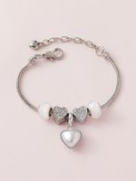 Lindo Dulce Forma De Corazón Aleación Cobre Con Cuentas Embutido Diamantes De Imitación Mujeres Pulsera main image 3