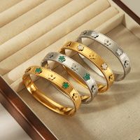 304 Stainless Steel 18K Gold Plated Simple Style Classic Style Enamel Plating Flower Petal Bangle main image 1