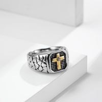 Retro Simple Style Cross 304 Stainless Steel Inlay Rhinestones 18K Gold Plated Unisex Rings sku image 2