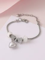 Mignon Sucré Forme De Cœur Alliage Le Cuivre Perlé Incruster Strass Femmes Bracelets sku image 1