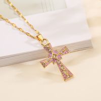 Copper 18K Gold Plated Classic Style Commute Enamel Plating Inlay Cross Zircon Pendant Necklace main image 3