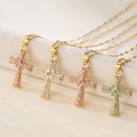 Copper 18K Gold Plated Classic Style Commute Enamel Plating Inlay Cross Zircon Pendant Necklace main image 7