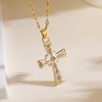 Copper 18K Gold Plated Classic Style Commute Enamel Plating Inlay Cross Zircon Pendant Necklace main image 4