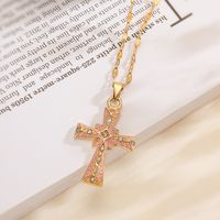 Copper 18K Gold Plated Classic Style Commute Enamel Plating Inlay Cross Zircon Pendant Necklace main image 6
