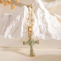 Copper 18K Gold Plated Classic Style Commute Enamel Plating Inlay Cross Zircon Pendant Necklace main image 5