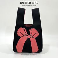 Women's Medium Knit Bow Knot Vintage Style Open Straw Bag sku image 2
