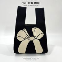 Women's Medium Knit Bow Knot Vintage Style Open Straw Bag sku image 1