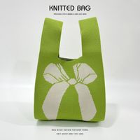 Women's Medium Knit Bow Knot Vintage Style Open Straw Bag sku image 4