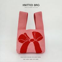 Women's Medium Knit Bow Knot Vintage Style Open Straw Bag sku image 6