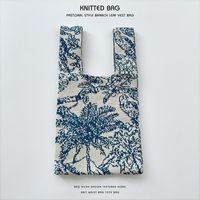 Women's Medium Knit Plaid Flower Classic Style Square Open Handbag sku image 12