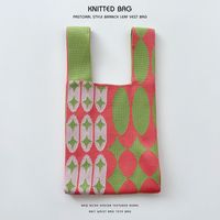 Women's Medium Knit Plaid Flower Classic Style Square Open Handbag sku image 18