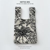 Women's Medium Knit Plaid Flower Classic Style Square Open Handbag sku image 37