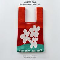 Women's Medium Knit Plaid Flower Classic Style Square Open Handbag sku image 41