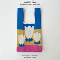 Women's Medium Knit Plaid Flower Classic Style Square Open Handbag sku image 61