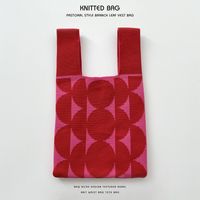 Women's Medium Knit Plaid Flower Classic Style Square Open Handbag sku image 71