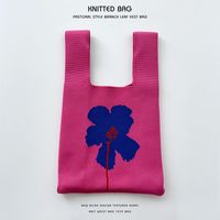 Women's Medium Knit Plaid Flower Classic Style Square Open Handbag sku image 74