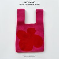 Women's Medium Knit Plaid Flower Classic Style Square Open Handbag sku image 73