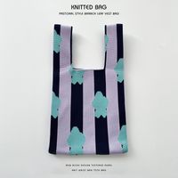 Women's Medium Knit Plaid Flower Classic Style Square Open Handbag sku image 85