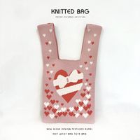 Women's Medium Knit Plaid Flower Classic Style Square Open Handbag sku image 90