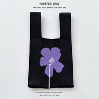 Women's Medium Knit Plaid Flower Classic Style Square Open Handbag sku image 26