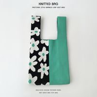 Women's Medium Knit Plaid Flower Classic Style Square Open Handbag sku image 33