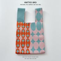 Women's Medium Knit Plaid Flower Classic Style Square Open Handbag sku image 52