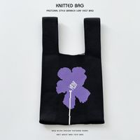 Women's Medium Knit Letter Flower Cute Vintage Style Square Open Handbag sku image 7
