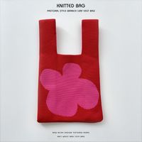 Women's Medium Knit Letter Flower Cute Vintage Style Square Open Handbag sku image 16