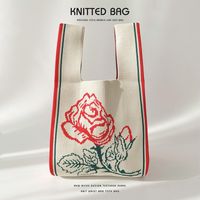 Women's Medium Knit Letter Flower Cute Vintage Style Square Open Handbag sku image 36