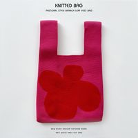 Women's Medium Knit Letter Flower Cute Vintage Style Square Open Handbag sku image 39