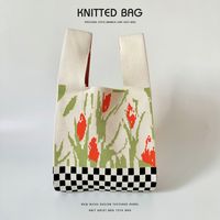 Women's Medium Knit Letter Flower Cute Vintage Style Square Open Handbag sku image 47
