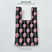 Women's Medium Knit Letter Flower Cute Vintage Style Square Open Handbag sku image 50