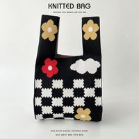 Women's Medium Knit Letter Flower Cute Vintage Style Square Open Handbag sku image 55