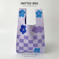 Women's Medium Knit Letter Flower Cute Vintage Style Square Open Handbag sku image 57