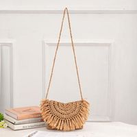 Women's Small Straw Solid Color Vacation Beach Weave Buckle Straw Bag sku image 2