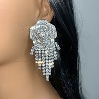 1 Pair Elegant French Style Classic Style Tassel Rose Inlay Alloy Copper Rhinestones Silver Plated Drop Earrings main image 1