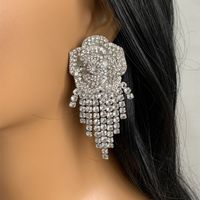 1 Pair Elegant French Style Classic Style Tassel Rose Inlay Alloy Copper Rhinestones Silver Plated Drop Earrings main image 6