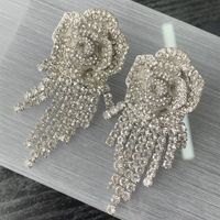 1 Pair Elegant French Style Classic Style Tassel Rose Inlay Alloy Copper Rhinestones Silver Plated Drop Earrings main image 8