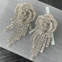 1 Pair Elegant French Style Classic Style Tassel Rose Inlay Alloy Copper Rhinestones Silver Plated Drop Earrings sku image 1