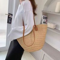 Women's Large Straw Solid Color Vacation Beach Weave Zipper Straw Bag main image 4