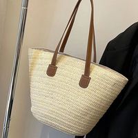 Women's Large Straw Solid Color Vacation Beach Weave Zipper Straw Bag main image 1