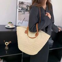 Femmes Grande Paille Couleur Unie Vacances Plage Tisser Fermeture Éclair Sac De Paille main image 3